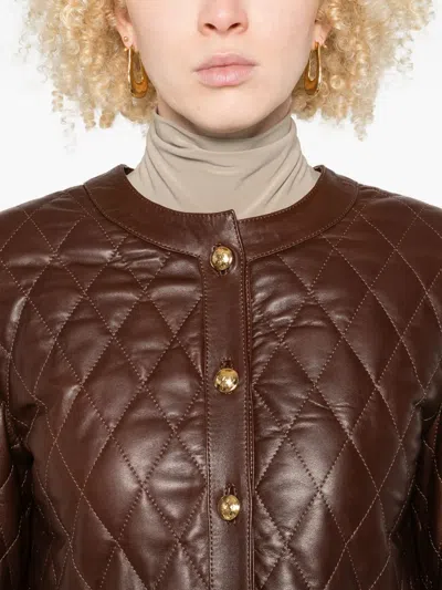 Nili Lotan Amy Cropped Quilted Leather Jacket In Brown