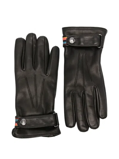 Paul Smith Sophisticated Wool Gloves With Multicolor Stripe Detail In Black
