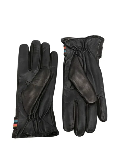 Paul Smith Sophisticated Wool Gloves With Multicolor Stripe Detail In Black
