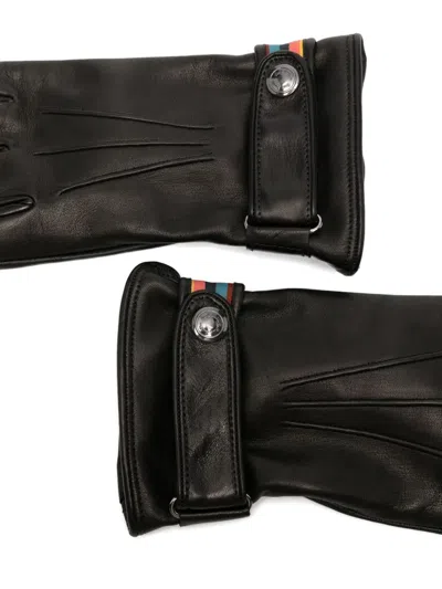 Paul Smith Sophisticated Wool Gloves With Multicolor Stripe Detail In Black