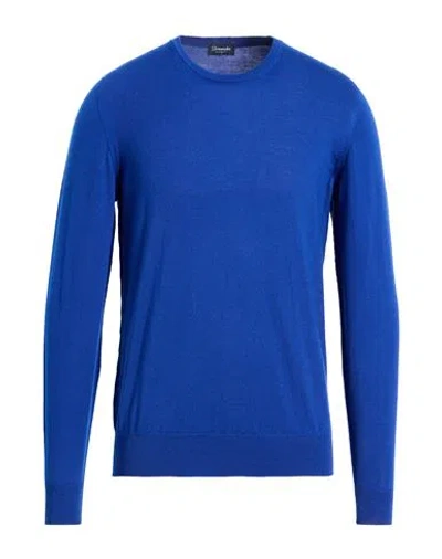 Drumohr Man Sweater Bright Blue Size 40 Merino Wool In Blue