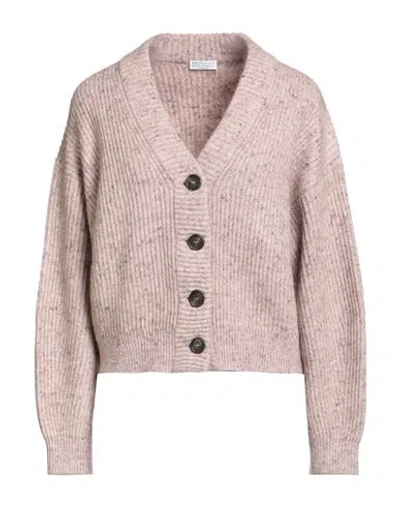 Brunello Cucinelli Woman Cardigan Light Pink Size L Wool, Polyamide, Mohair Wool, Linen, Ecobrass In Gray