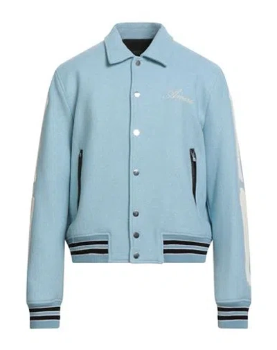 Amiri Man Jacket Light Blue Size 42 Wool, Nylon, Cow Leather, Elastane In Black