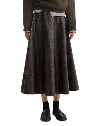 Rohe A Line Croco Leather Skirt In Brown