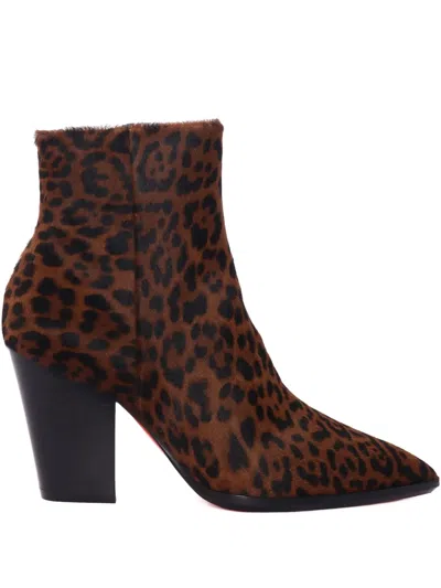 Santoni Leopard-print Block-heel Ankle Boots In Brown