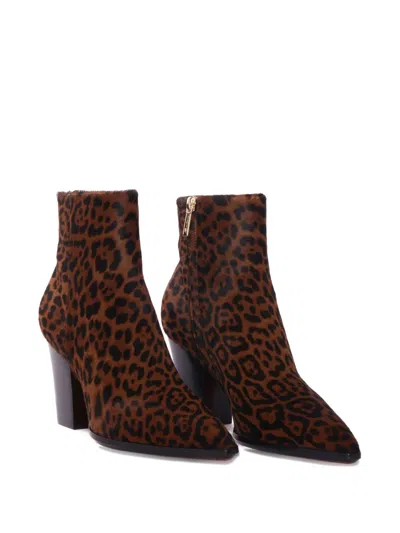 Santoni Leopard-print Block-heel Ankle Boots In Brown