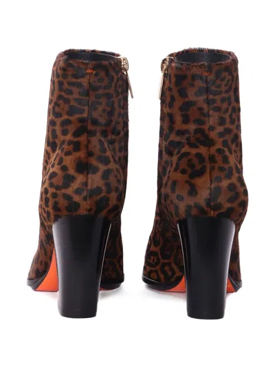 Santoni Leopard-print Block-heel Ankle Boots In Brown