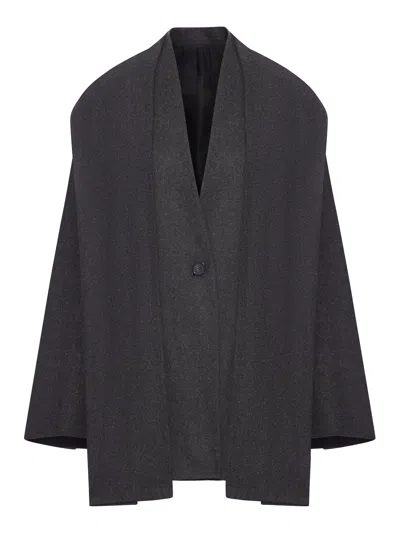 Totême Blazer With Wool Blend Scarf In Gray