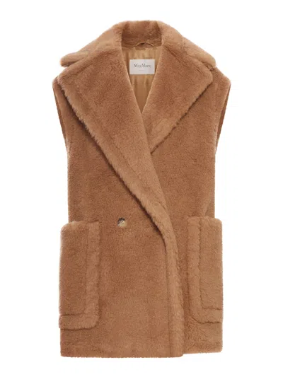 Max Mara Breda Camel And Silk Sleeveless Coat In Brown