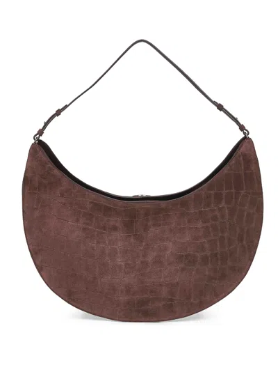 Jacquemus Le Calisso Rond Large Brown Shoulder Bag With Adjustable Strap And Embossed Crodocile Effect In Leat In Brown