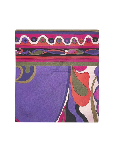 Pucci Orchidee Print Silk Twill Triangle Scarf In Blue