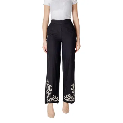 Vila Clothes Black Viscose Pant In Black