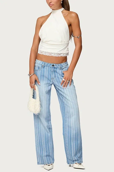 Edikted Tera Striped Low Rise Light Rinse Wash Jeans In White