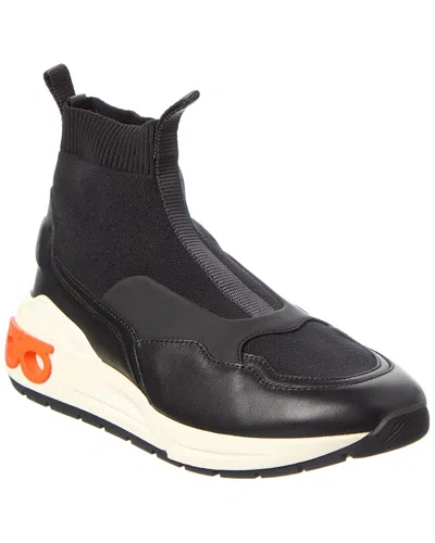 Ferragamo Cosma Gancini Leather Sock Sneaker In Black
