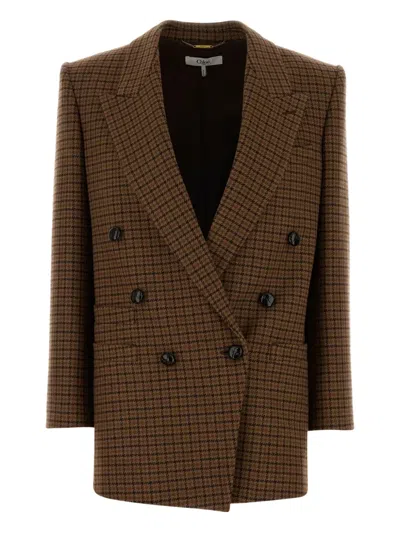 Chloé Tailored Wool Blend Blazer Embroidery In Brown