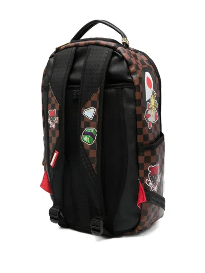 Sprayground Kid Shark-mouth Checkered Backpack In Brown