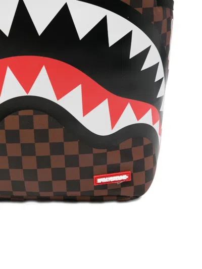 Sprayground Kid Shark-mouth Checkered Backpack In Brown