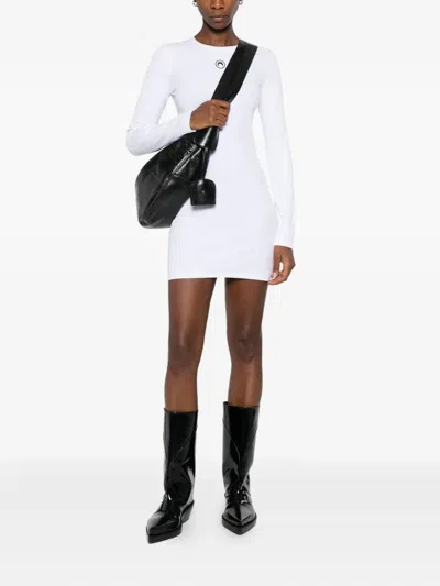 Marine Serre Ribbed Jersey Mini Dress With Long Sleeves In White