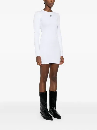 Marine Serre Ribbed Jersey Mini Dress With Long Sleeves In White