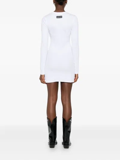 Marine Serre Ribbed Jersey Mini Dress With Long Sleeves In White