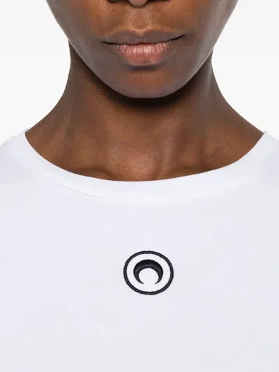 Marine Serre Ribbed Jersey Mini Dress With Long Sleeves In White