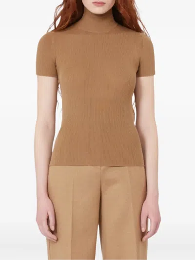 Max Mara Camel Wool Turtleneck In Brown