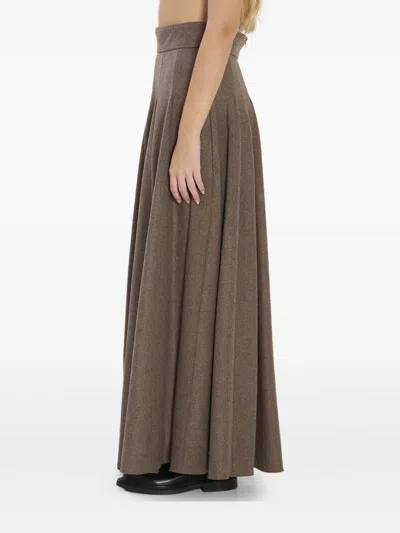 Max Mara High-waisted Pleated Wool Blend Skirt In Brown