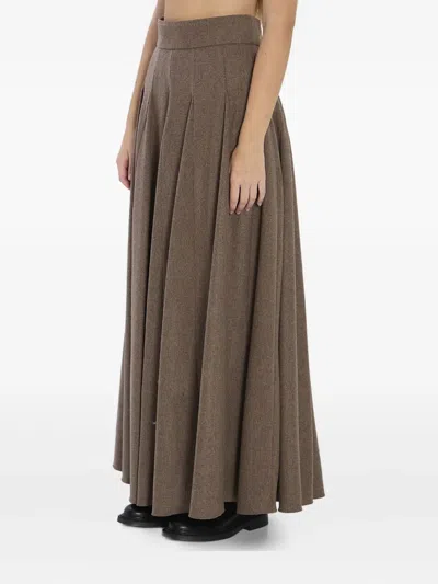 Max Mara High-waisted Pleated Wool Blend Skirt In Brown