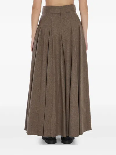 Max Mara High-waisted Pleated Wool Blend Skirt In Brown