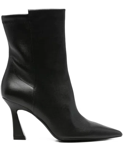 Stuart Weitzman 5050 Vinnie High Heels Ankle Boots In Black Leather In Black