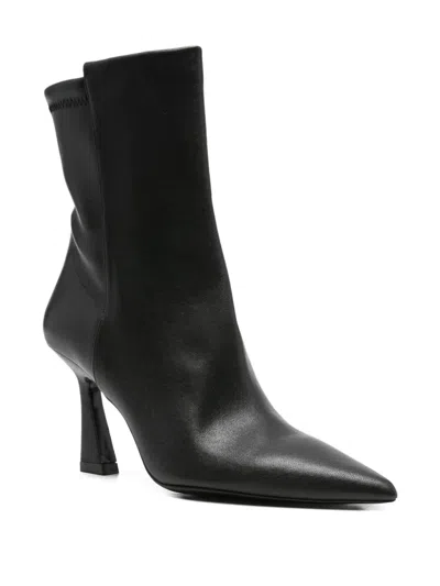 Stuart Weitzman 5050 Vinnie High Heels Ankle Boots In Black Leather In Black