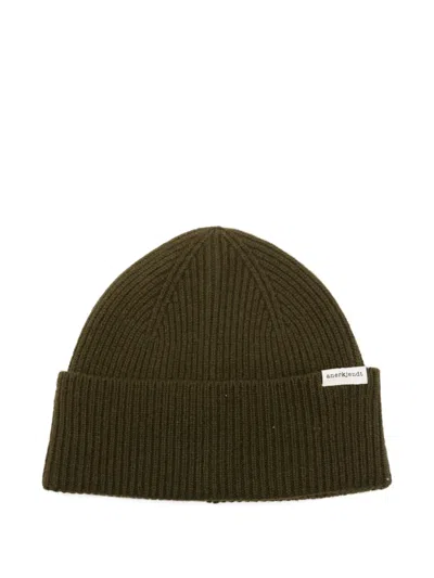 Anerkjendt Ribbed Wool Beanie In Green