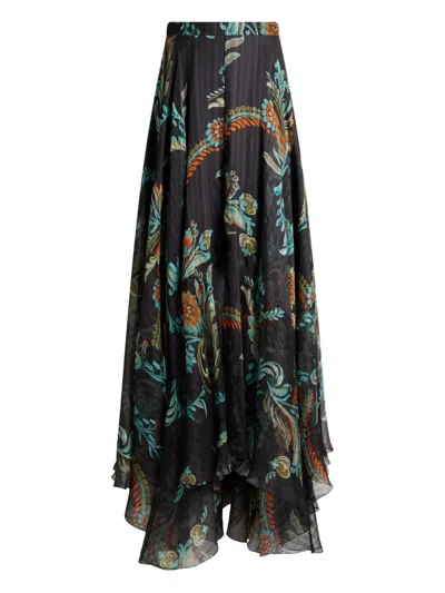 Etro Printed Silk Satin Maxi Skirt In Multi