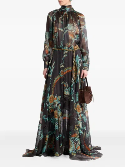Etro Printed Silk Satin Maxi Skirt In Multi