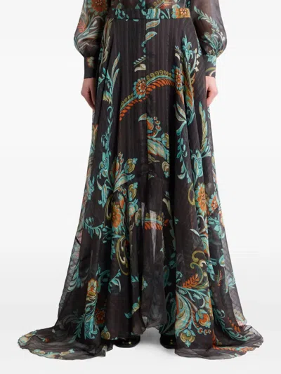 Etro Printed Silk Satin Maxi Skirt In Multi