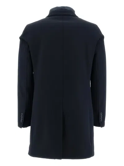 Herno Notch Lapel Long Sleeve Flap Pocket Coat In Blue