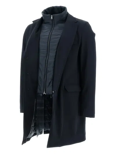 Herno Notch Lapel Long Sleeve Flap Pocket Coat In Blue