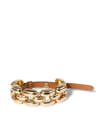 Miu Miu Metal And Leather Bracelet In Gold