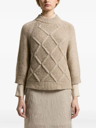 Peserico Diamond Pattern Knit Sweater With Raglan Sleeves In Brown