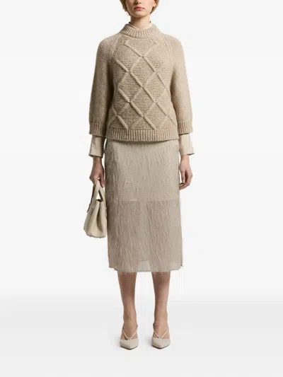 Peserico Diamond Pattern Knit Sweater With Raglan Sleeves In Brown