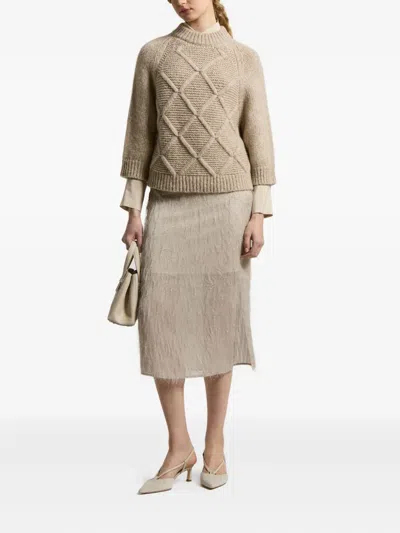 Peserico Diamond Pattern Knit Sweater With Raglan Sleeves In Brown