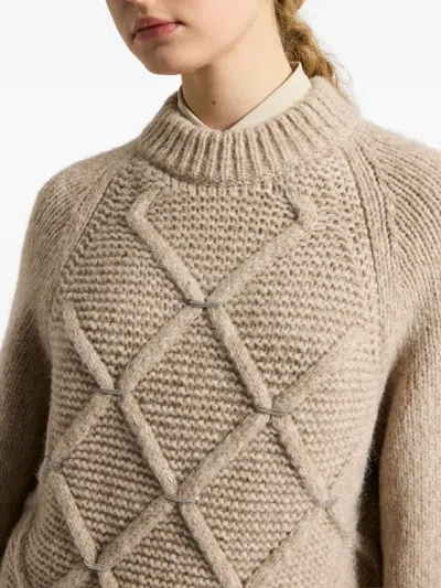 Peserico Diamond Pattern Knit Sweater With Raglan Sleeves In Brown