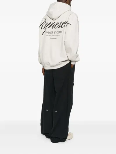 Represent Light Grey Back Red Text Hoodie In White