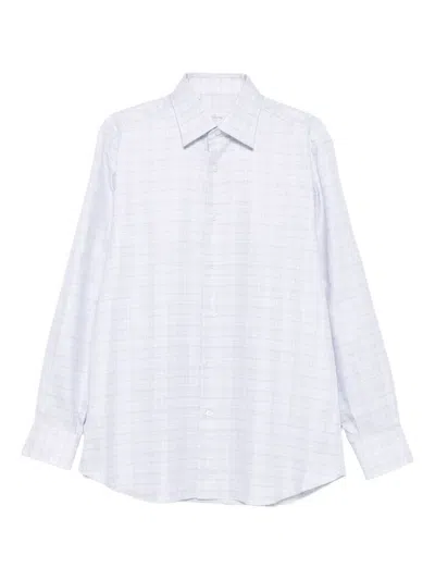 Brioni Checked Long-sleeved Shirt In White