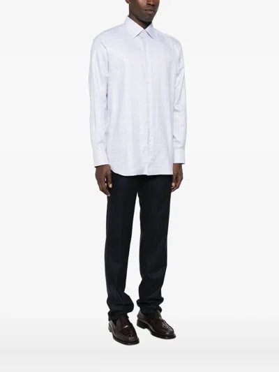Brioni Checked Long-sleeved Shirt In White