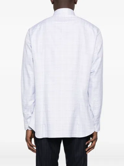 Brioni Checked Long-sleeved Shirt In White