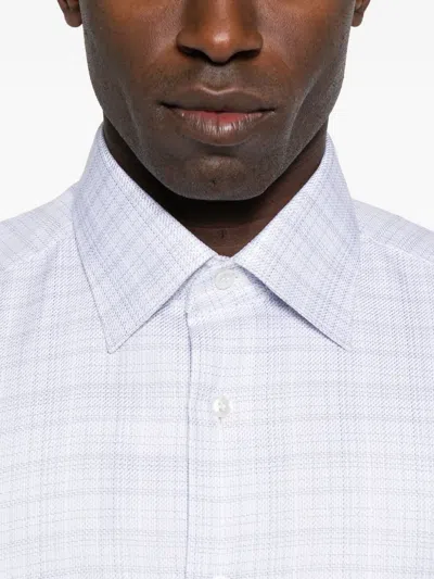 Brioni Checked Long-sleeved Shirt In White