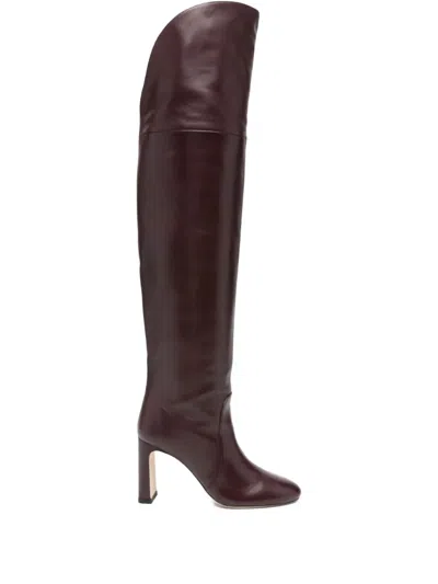 Stuart Weitzman Over-the-knee Block Heel Almond Toe Boots In Brown
