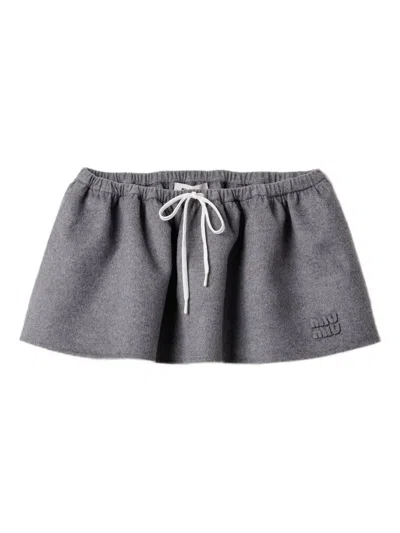 Miu Miu Drawstring Cashmere-wool Mini Skirt In Gray