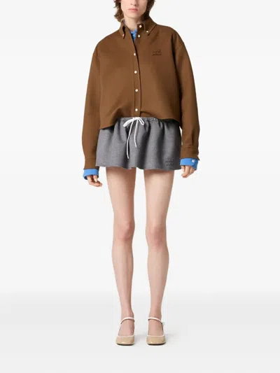 Miu Miu Drawstring Cashmere-wool Mini Skirt In Gray